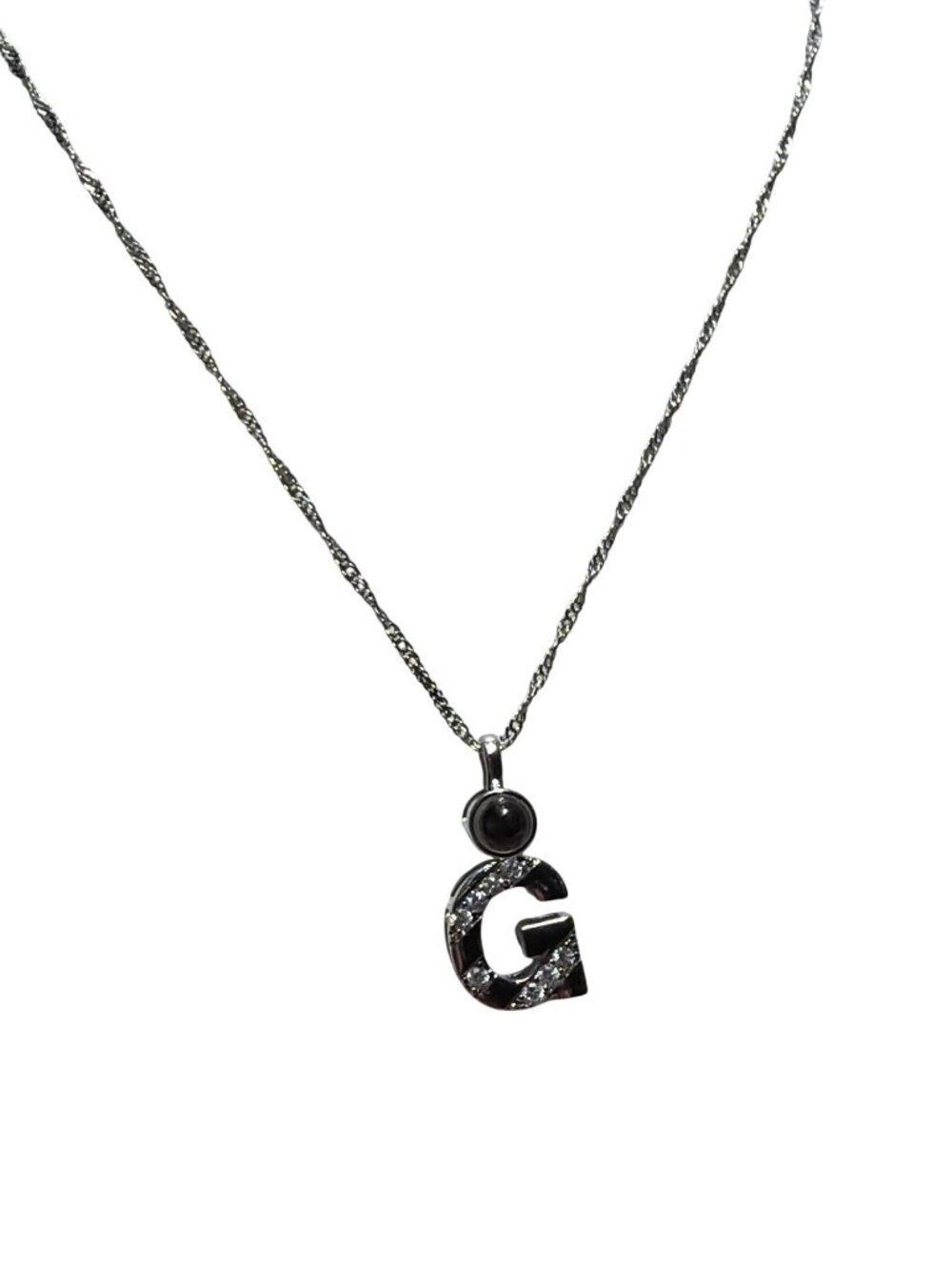 Siowen Silver Tone Pendant Necklace Projection Initial "G" Pendant Crystals 21"